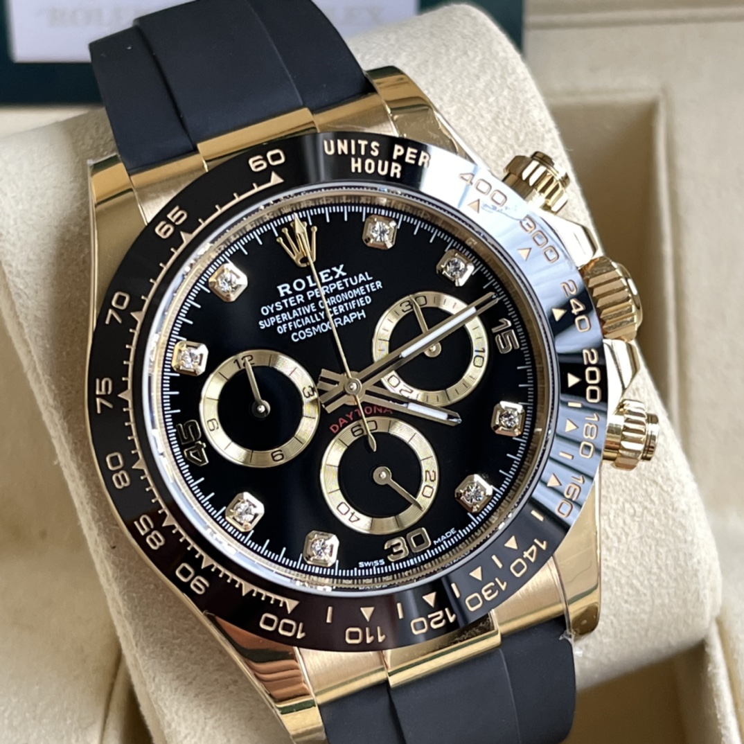 Rolex 高仿 男款 Daytona 黑面鑽刻橡膠帶計時腕錶 奢華運動風| 12 Rolex 高仿 男款 Daytona 黑面鑽刻橡膠帶計時腕錶 奢華運動風