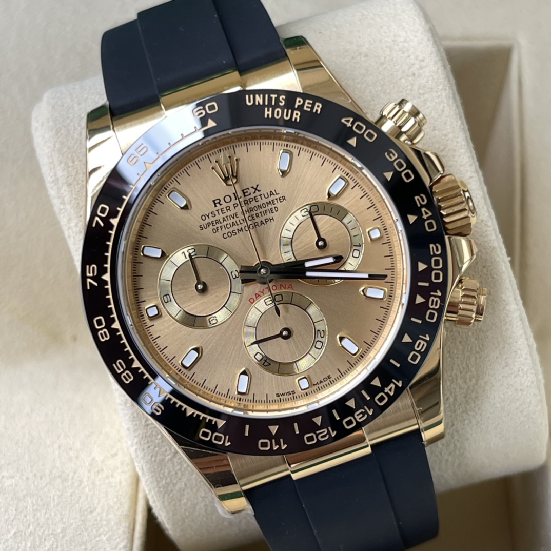 Rolex 一比一 男款 Daytona 香檳面橡膠帶計時腕錶 經典奢華款| 12 Rolex 一比一 男款 Daytona 香檳面橡膠帶計時腕錶 經典奢華款