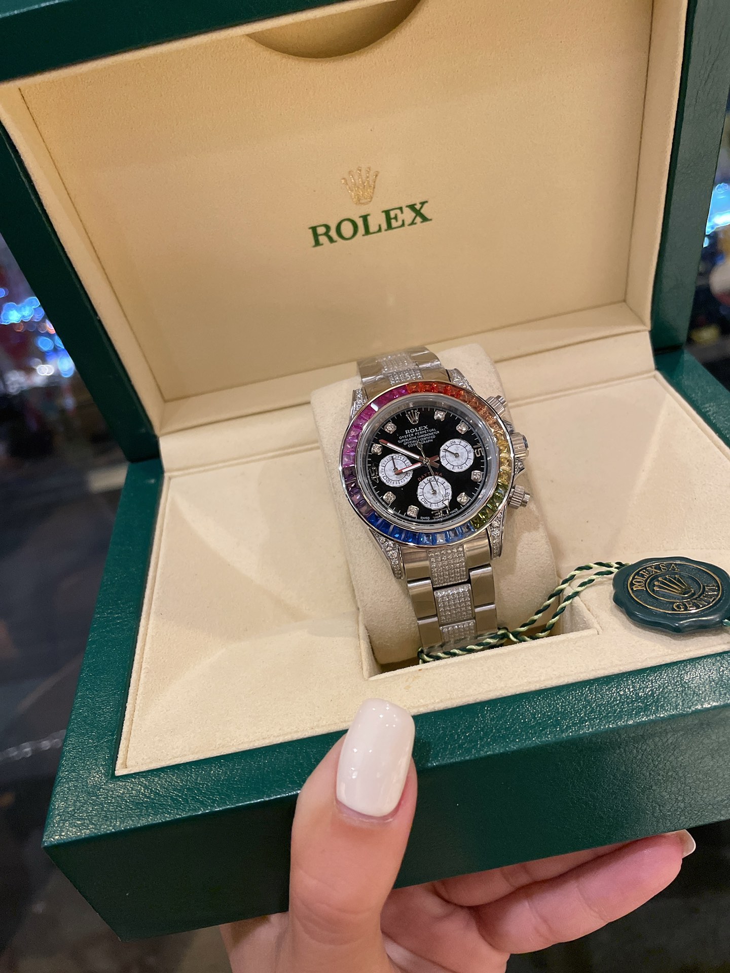 Rolex 原單 男款 Daytona 彩虹圈鑽面計時腕錶 高端奢華收藏款