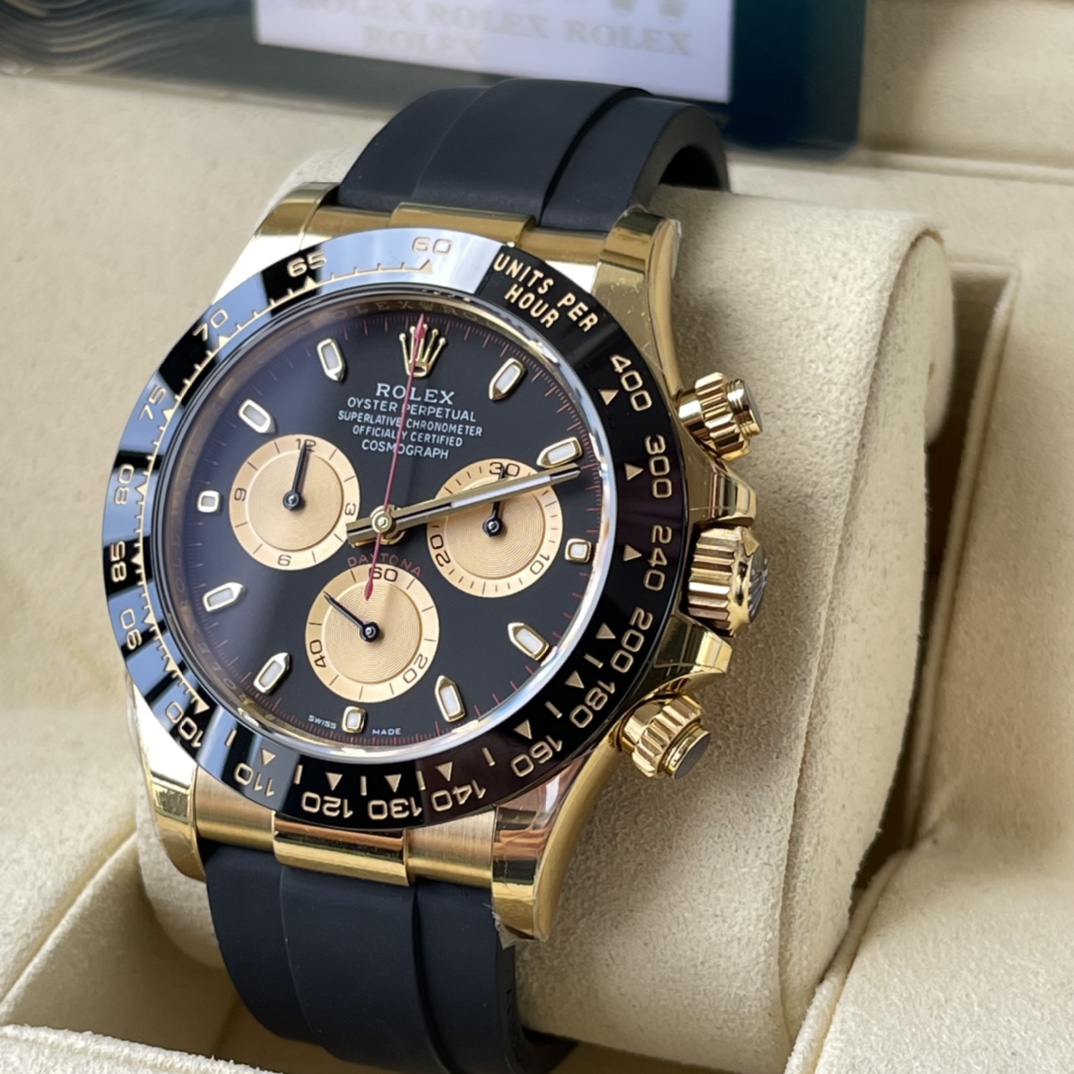 Rolex A貨 男款 Daytona 黑金面橡膠帶計時腕錶 奢華運動風| 14 Rolex A貨 男款 Daytona 黑金面橡膠帶計時腕錶 奢華運動風