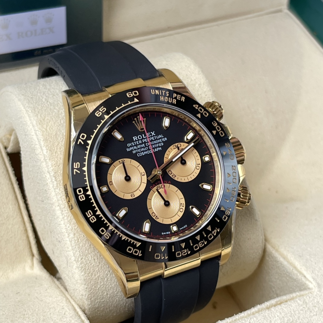 Rolex A貨 男款 Daytona 黑金面橡膠帶計時腕錶 奢華運動風| 13 Rolex A貨 男款 Daytona 黑金面橡膠帶計時腕錶 奢華運動風