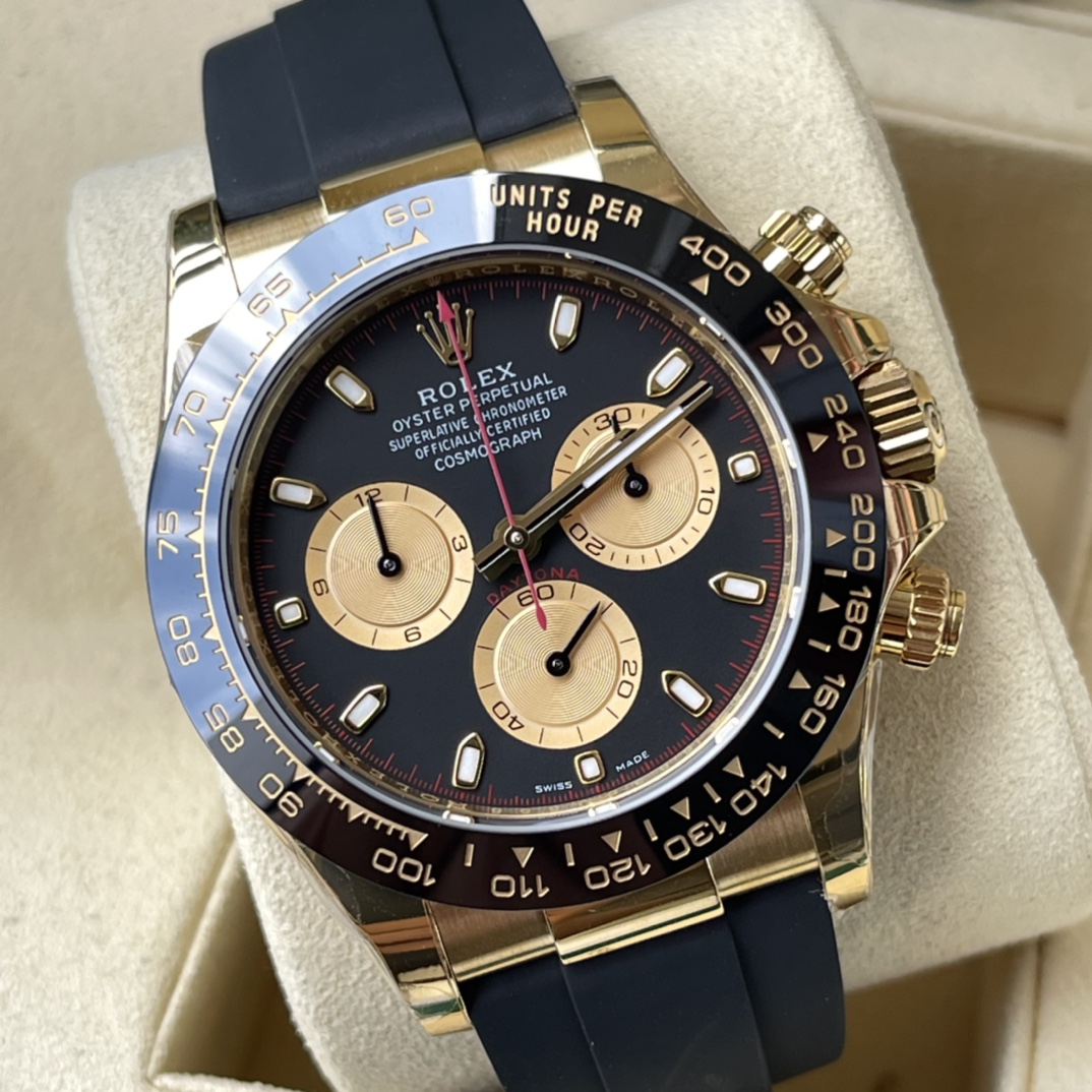 Rolex A貨 男款 Daytona 黑金面橡膠帶計時腕錶 奢華運動風| 12 Rolex A貨 男款 Daytona 黑金面橡膠帶計時腕錶 奢華運動風