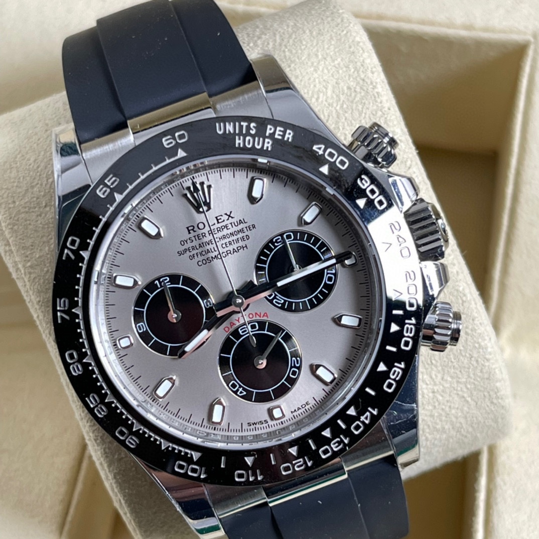 Rolex 原單 男款 Daytona 銀面黑圈橡膠帶計時腕錶 簡約質感款| 11 Rolex 原單 男款 Daytona 銀面黑圈橡膠帶計時腕錶 簡約質感款