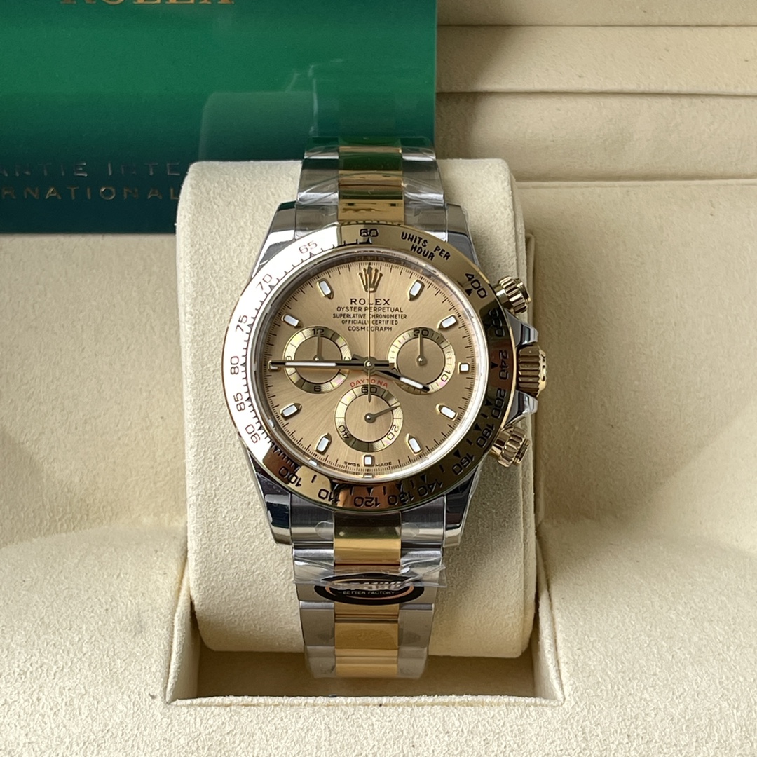 Rolex 高仿 男款 Daytona 香檳面鋼帶計時腕錶 經典商務款