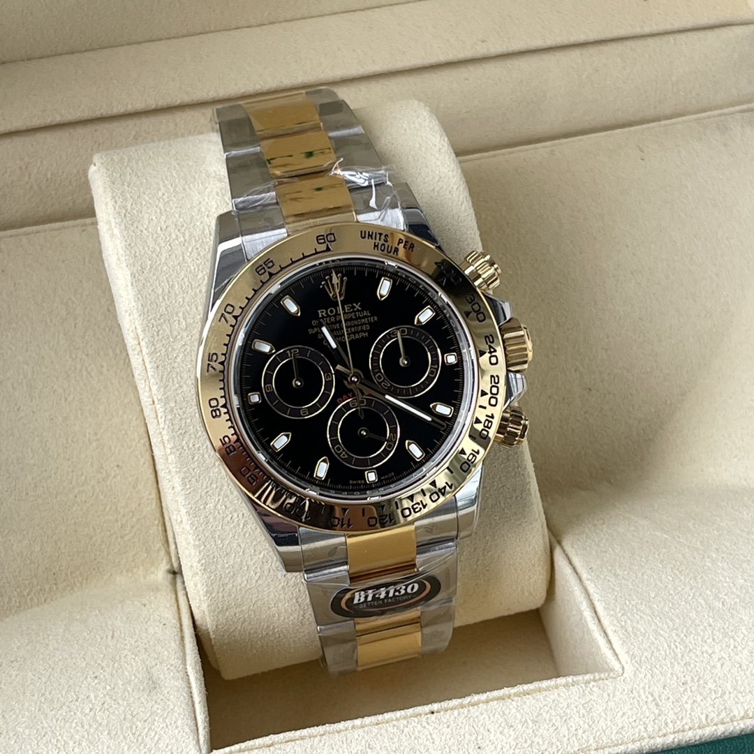 Rolex 高仿 男款 Daytona 黑面金鋼帶計時腕錶 經典商務奢華款| 14 Rolex 高仿 男款 Daytona 黑面金鋼帶計時腕錶 經典商務奢華款