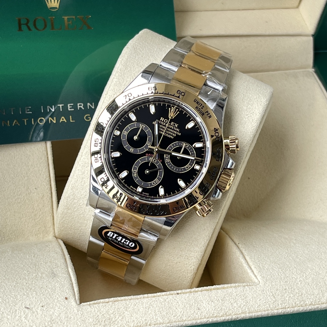 Rolex 高仿 男款 Daytona 黑面金鋼帶計時腕錶 經典商務奢華款| 13 Rolex 高仿 男款 Daytona 黑面金鋼帶計時腕錶 經典商務奢華款
