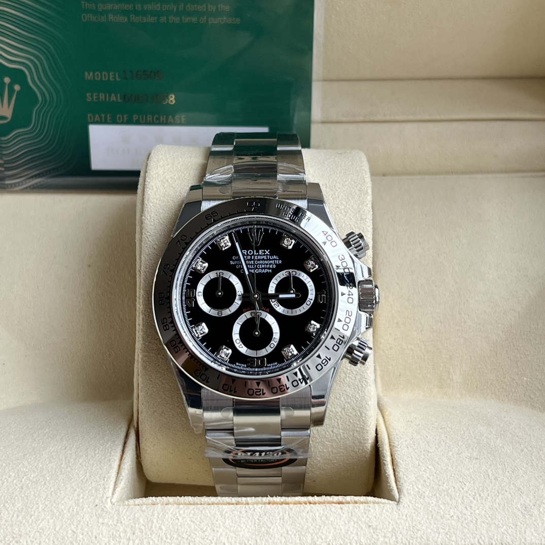 Rolex 一比一 男款 Daytona 黑面鑽刻鋼帶計時腕錶 奢華百搭款
