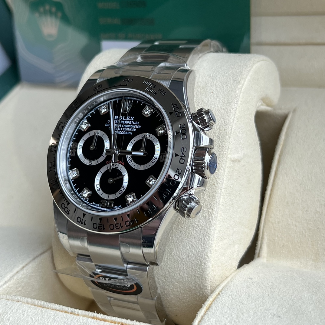 Rolex 一比一 男款 Daytona 黑面鑽刻鋼帶計時腕錶 奢華百搭款| 14 Rolex 一比一 男款 Daytona 黑面鑽刻鋼帶計時腕錶 奢華百搭款