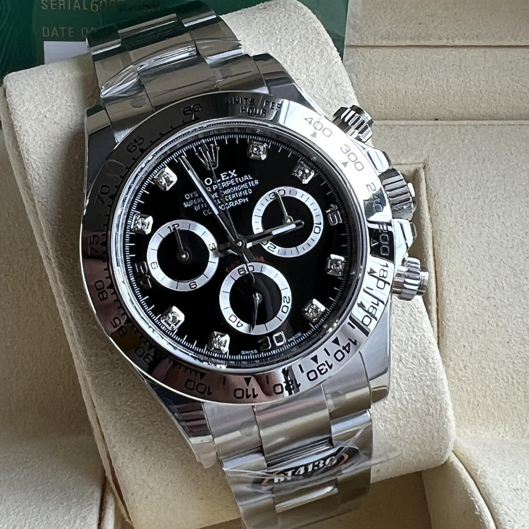 Rolex 一比一 男款 Daytona 黑面鑽刻鋼帶計時腕錶 奢華百搭款| 12 Rolex 一比一 男款 Daytona 黑面鑽刻鋼帶計時腕錶 奢華百搭款
