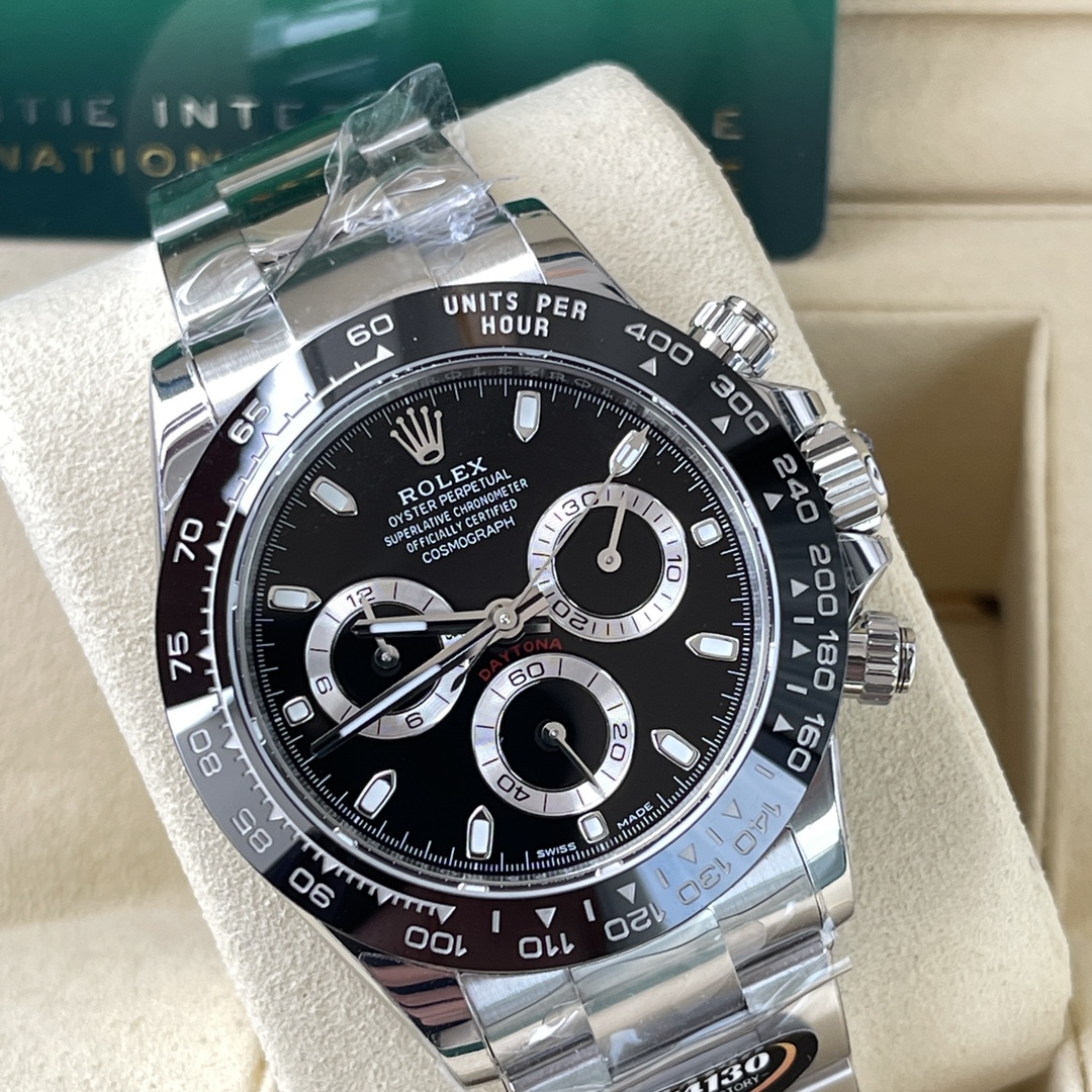 Rolex 原單 男款 Daytona 黑面鋼帶計時腕錶 經典百搭運動款| 12 Rolex 原單 男款 Daytona 黑面鋼帶計時腕錶 經典百搭運動款