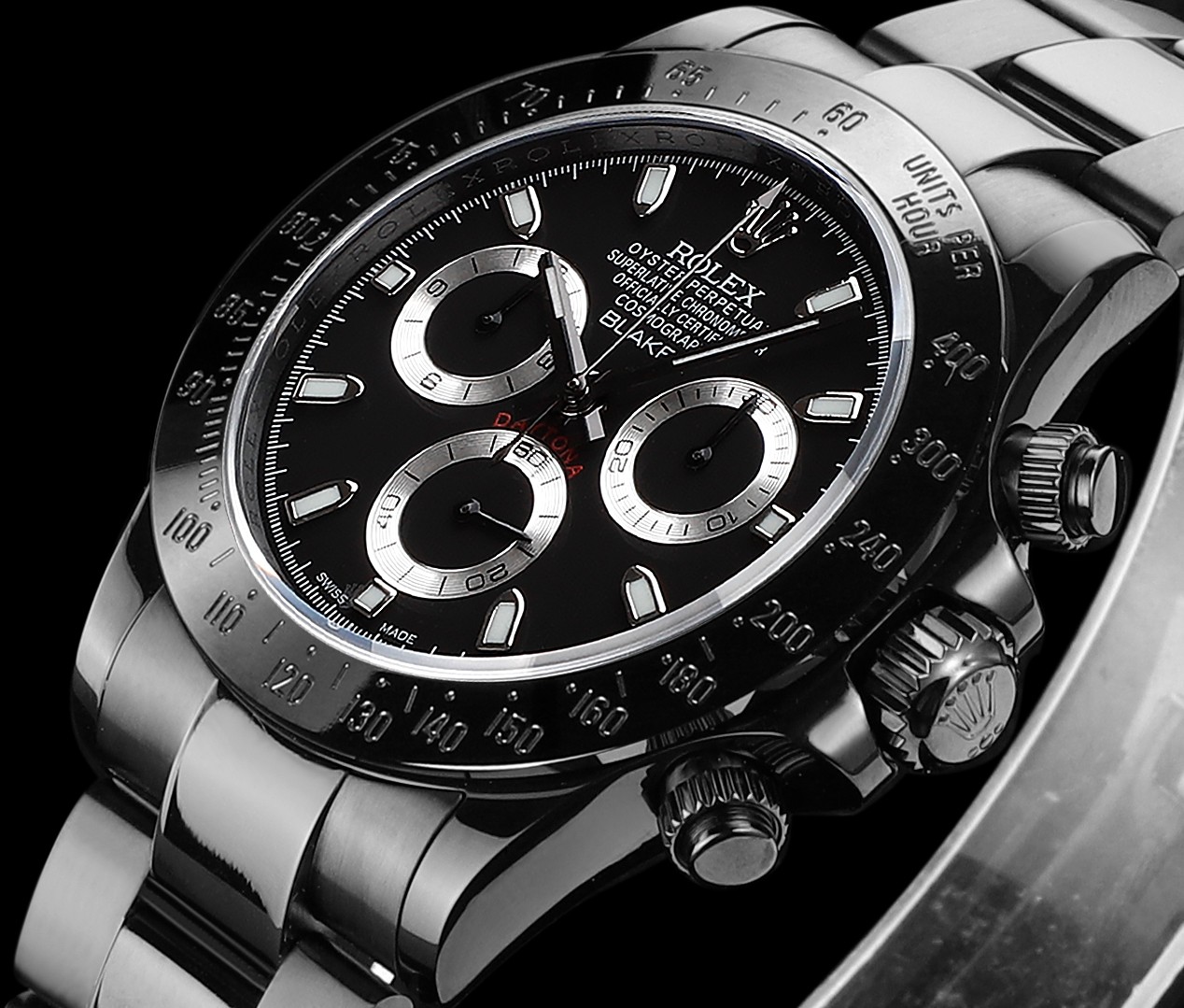 Rolex 高仿 男款 Daytona 黑面鋼帶計時腕錶 經典運動商務款| 9 Rolex 高仿 男款 Daytona 黑面鋼帶計時腕錶 經典運動商務款