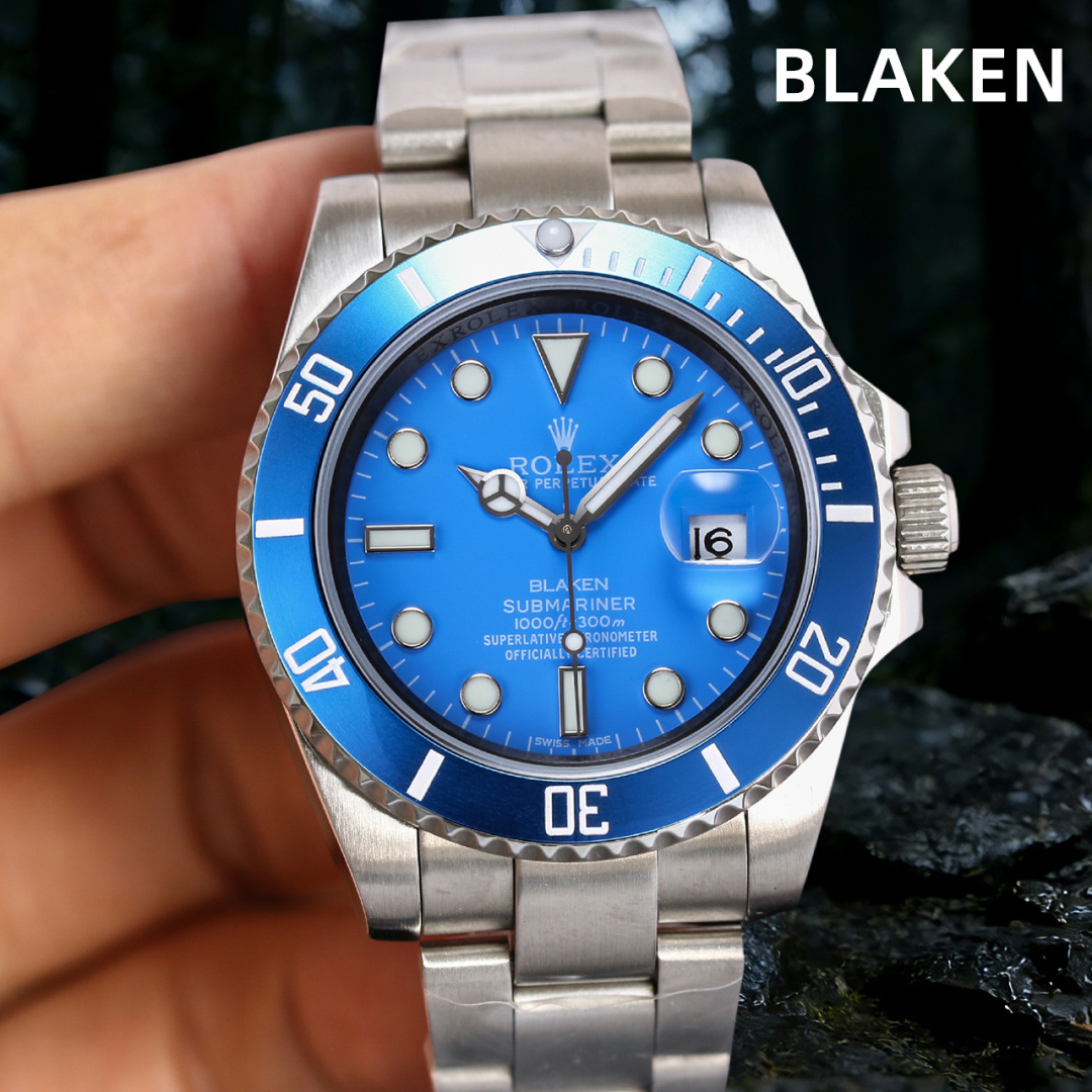 一比一Rolex Blaken藍面改裝水鬼腕錶 高仿機械男錶潮流運動款