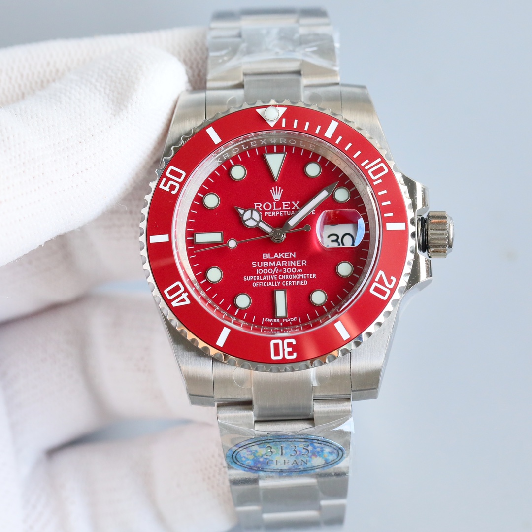 一比一Rolex紅色客製水鬼腕錶 高仿機械男錶潮流款