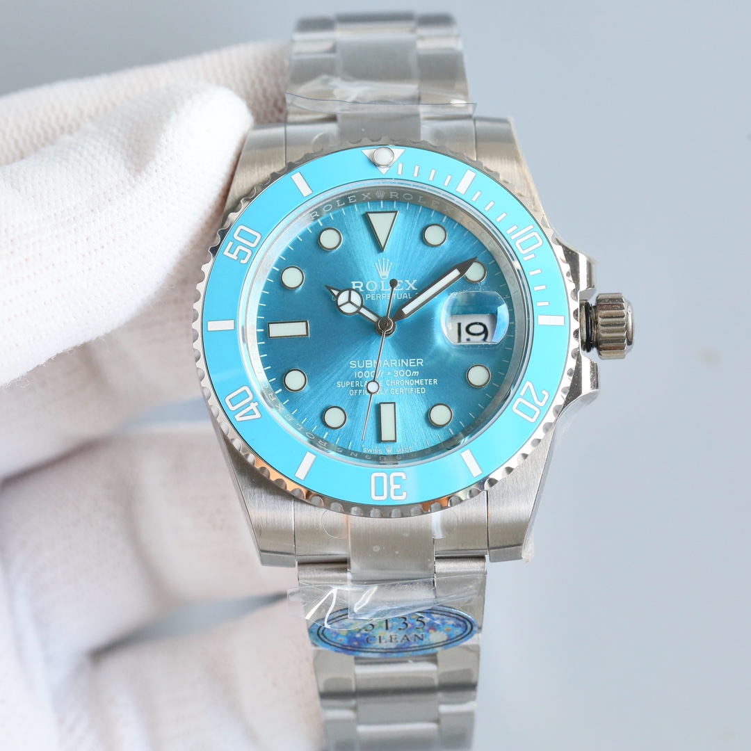ROLEX高仿水鬼冰藍面潛水腕錶 高仿彩色陶瓷圈運動男士手錶