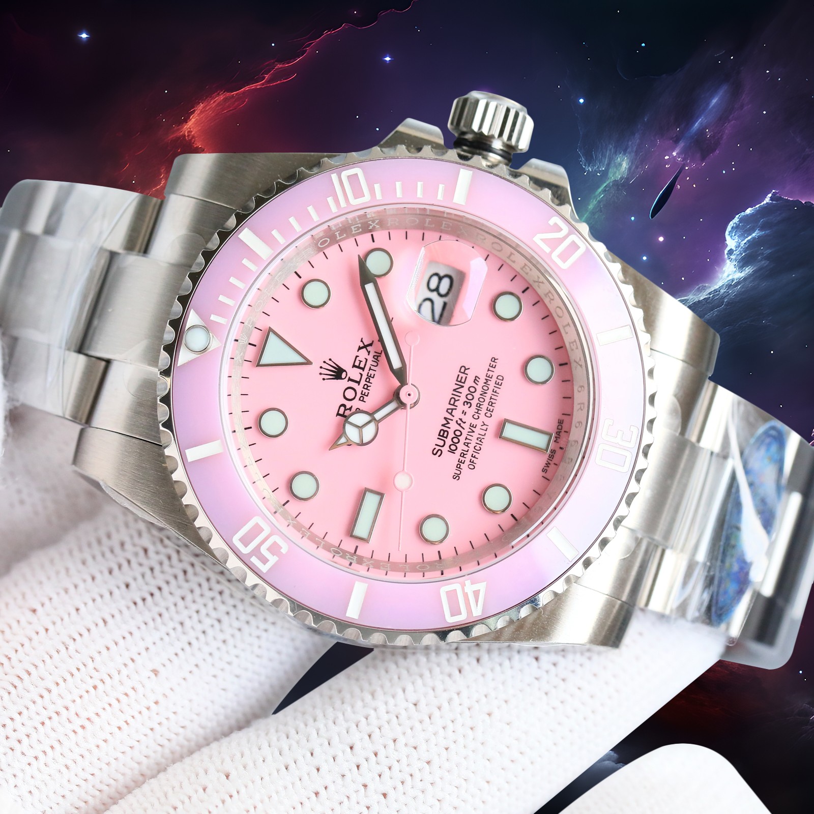 ROLEX高仿水鬼粉色面潛水腕錶 個性少女風運動款精鋼手錶| 14 ROLEX高仿水鬼粉色面潛水腕錶 個性少女風運動款精鋼手錶