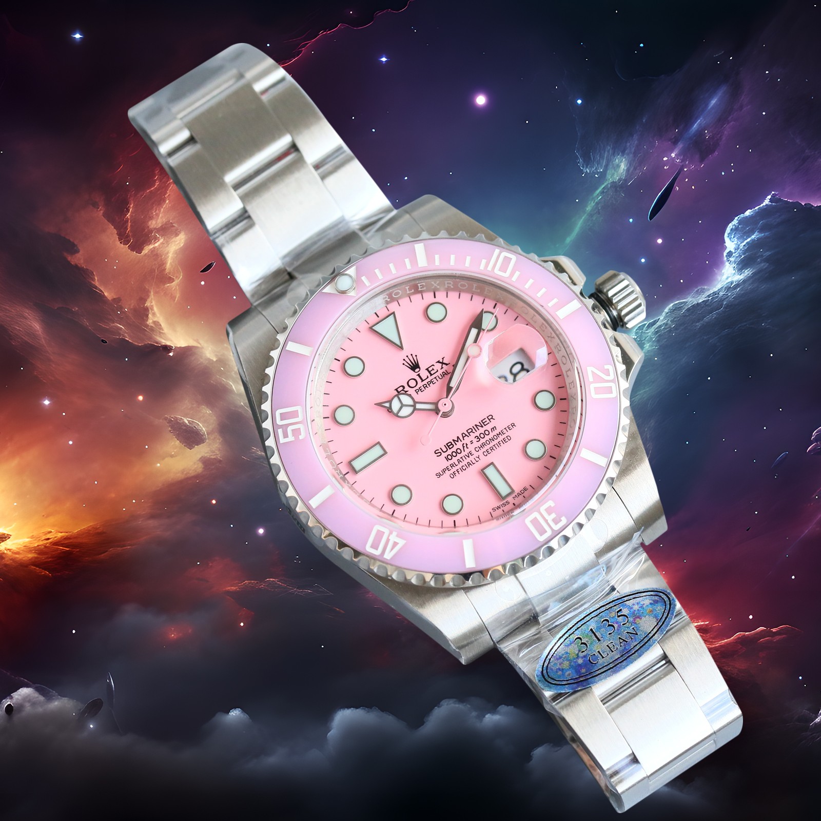 ROLEX高仿水鬼粉色面潛水腕錶 個性少女風運動款精鋼手錶| 12 ROLEX高仿水鬼粉色面潛水腕錶 個性少女風運動款精鋼手錶