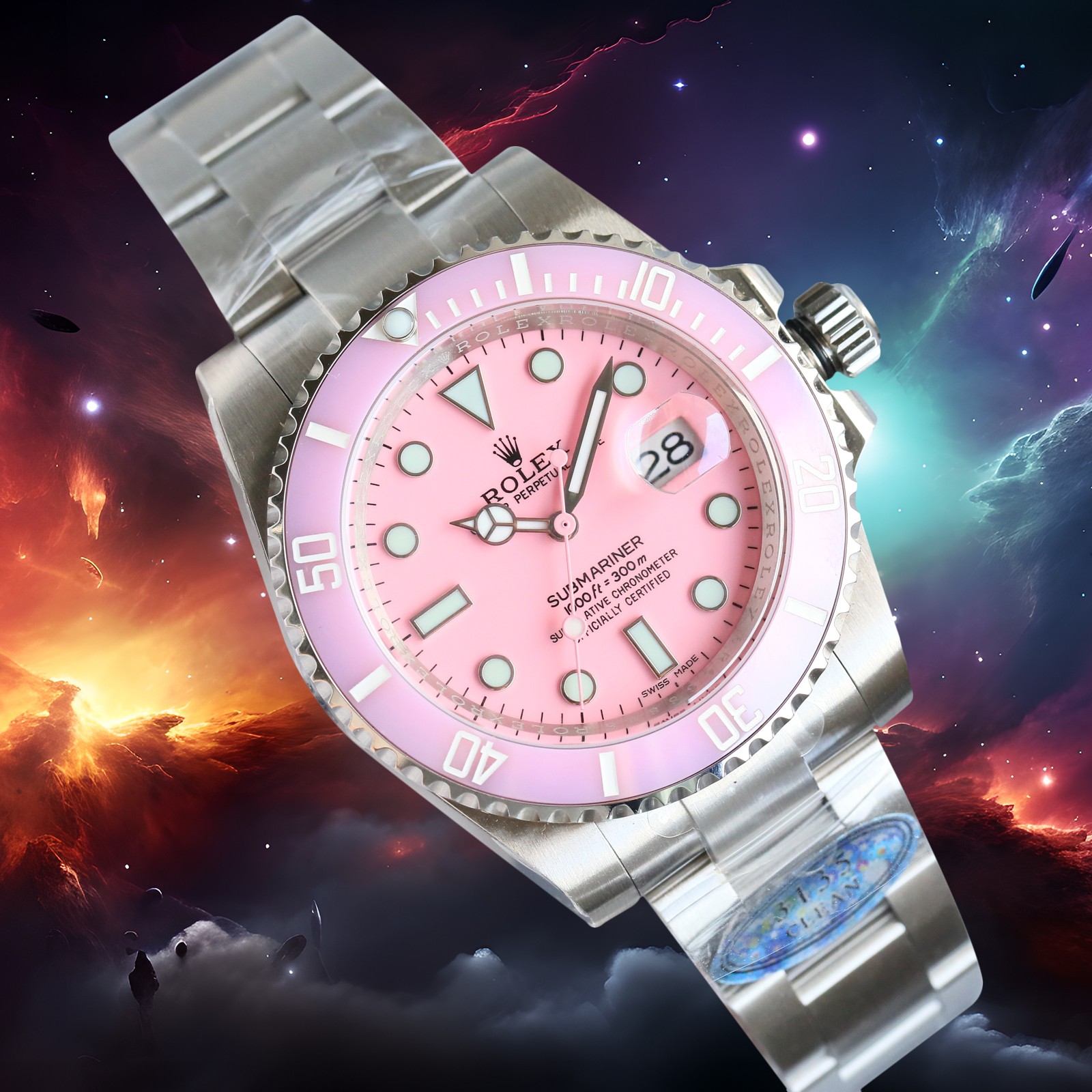 ROLEX高仿水鬼粉色面潛水腕錶 個性少女風運動款精鋼手錶| 11 ROLEX高仿水鬼粉色面潛水腕錶 個性少女風運動款精鋼手錶