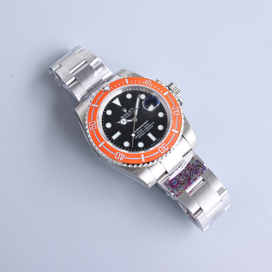 ROLEX高仿水鬼橘圈黑面腕錶 彩色運動潛水款精鋼自動手錶| 9 ROLEX高仿水鬼橘圈黑面腕錶 彩色運動潛水款精鋼自動手錶