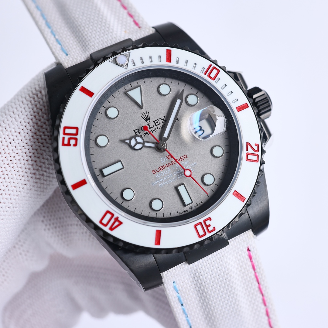 ROLEX原單改裝水鬼白紅圈潛水腕錶 碳纖維風格個性運動手錶