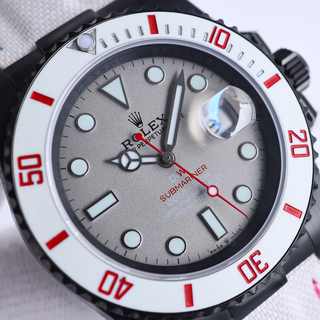 ROLEX原單改裝水鬼白紅圈潛水腕錶 碳纖維風格個性運動手錶| 12 ROLEX原單改裝水鬼白紅圈潛水腕錶 碳纖維風格個性運動手錶