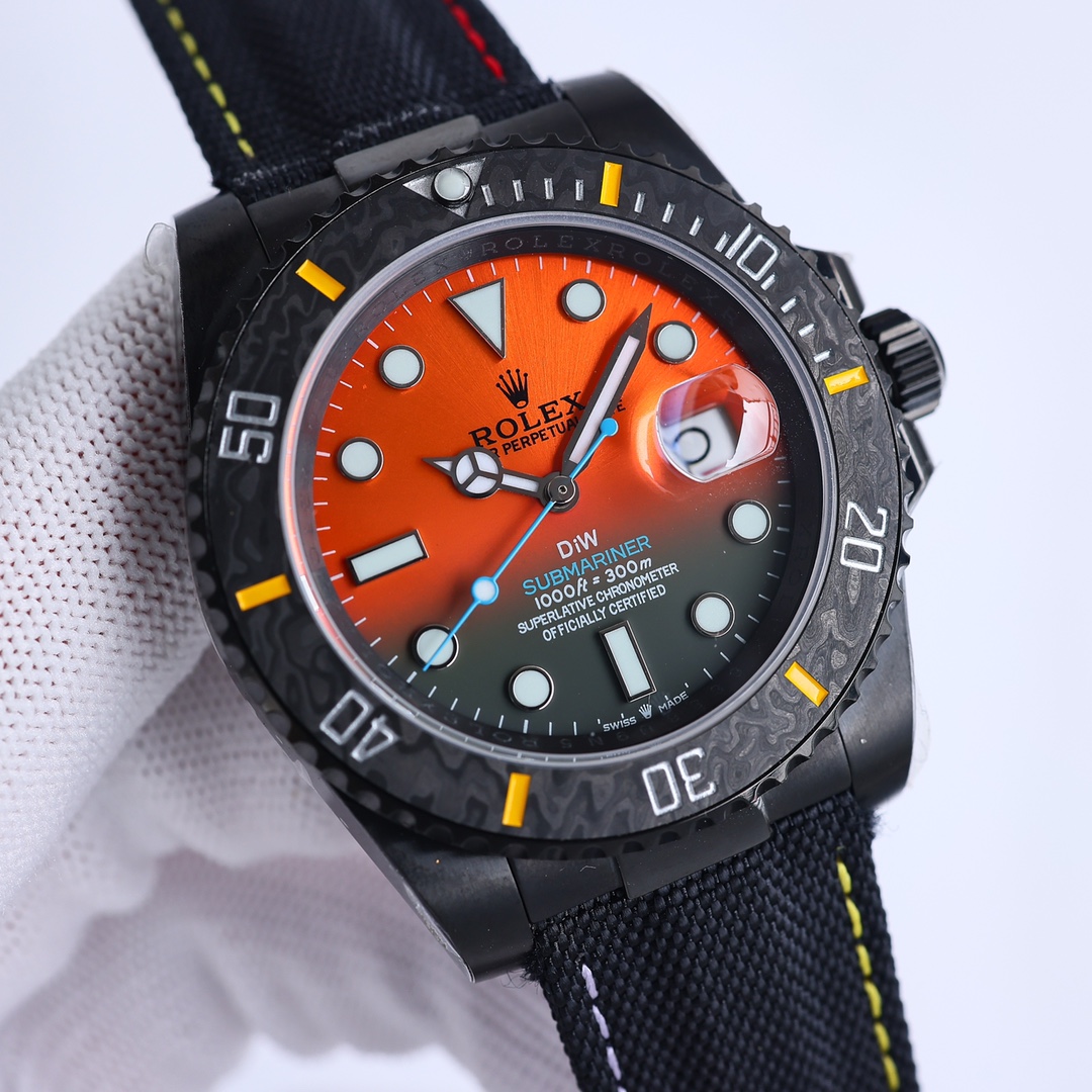 ROLEX高仿DiW橘黑漸層水鬼腕錶 碳纖維運動風防水手錶| 14 ROLEX高仿DiW橘黑漸層水鬼腕錶 碳纖維運動風防水手錶
