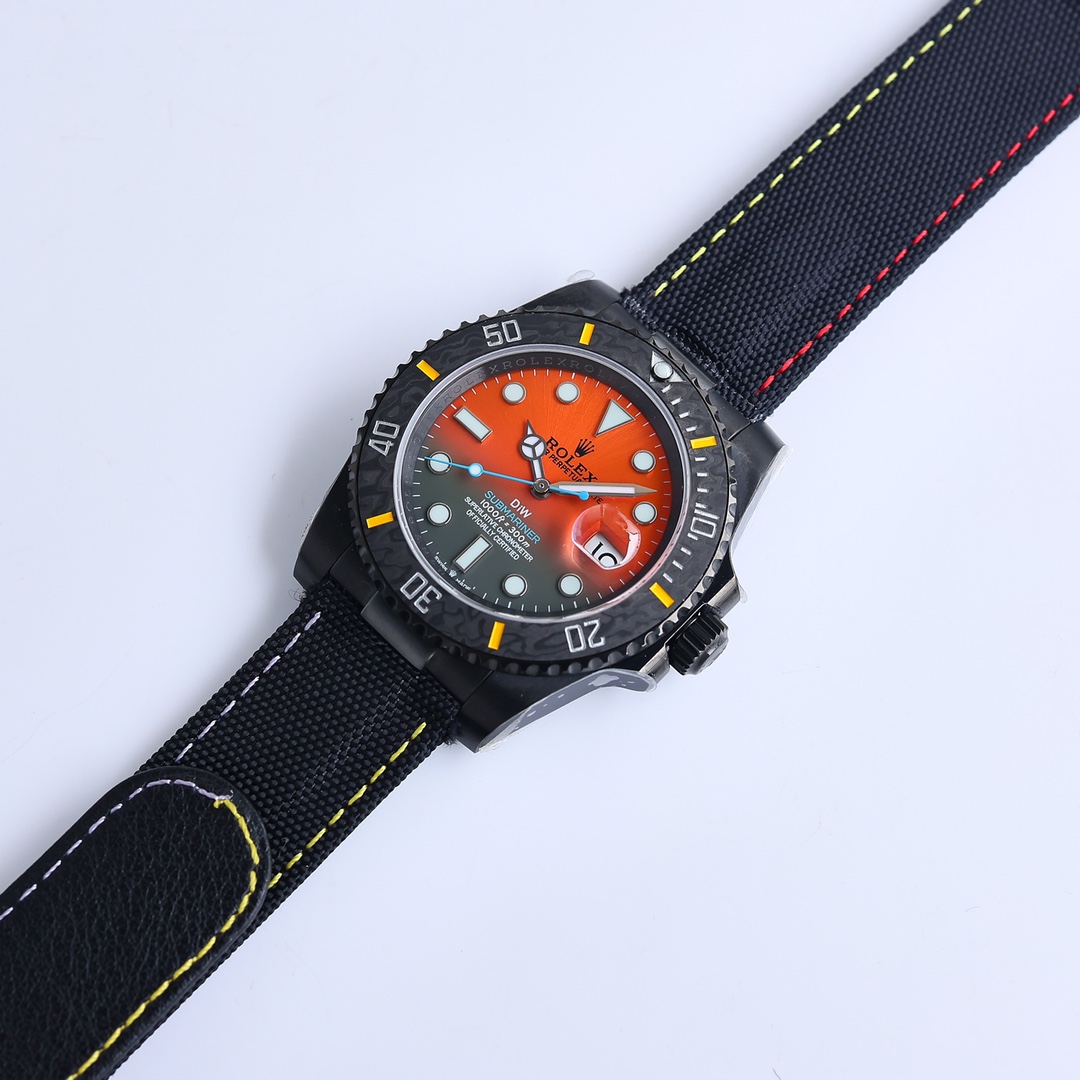 ROLEX高仿DiW橘黑漸層水鬼腕錶 碳纖維運動風防水手錶| 8 ROLEX高仿DiW橘黑漸層水鬼腕錶 碳纖維運動風防水手錶