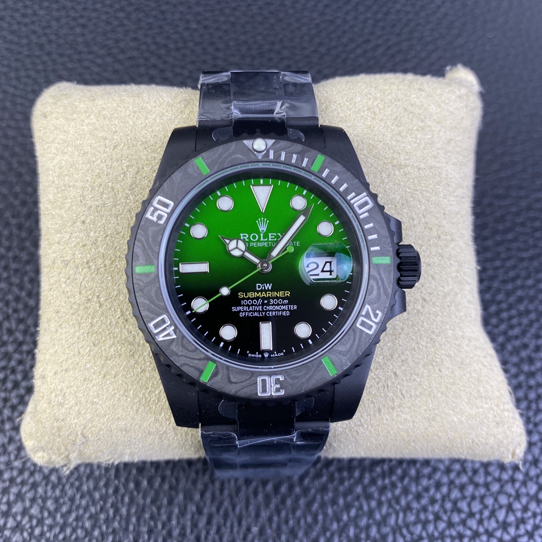 ROLEX高仿DiW綠面黑殼水鬼腕錶 碳纖維潛水風個性手錶