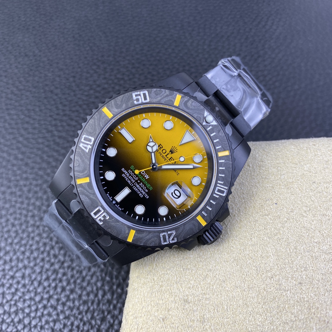 ROLEX一比一DiW黃面水鬼腕錶 碳纖維黑殼運動潛水手錶| 12 ROLEX一比一DiW黃面水鬼腕錶 碳纖維黑殼運動潛水手錶