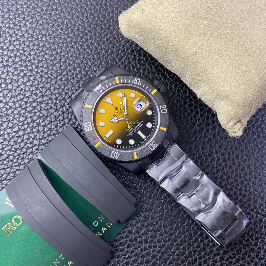 ROLEX一比一DiW黃面水鬼腕錶 碳纖維黑殼運動潛水手錶| 7 ROLEX一比一DiW黃面水鬼腕錶 碳纖維黑殼運動潛水手錶