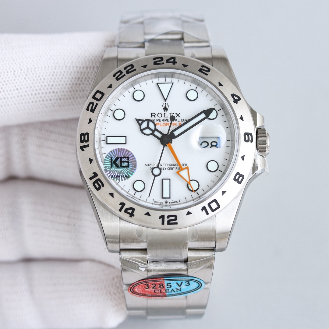 ROLEX 原單 男款 Explorer II 白面橙針GMT探險者腕錶 戶外運動款