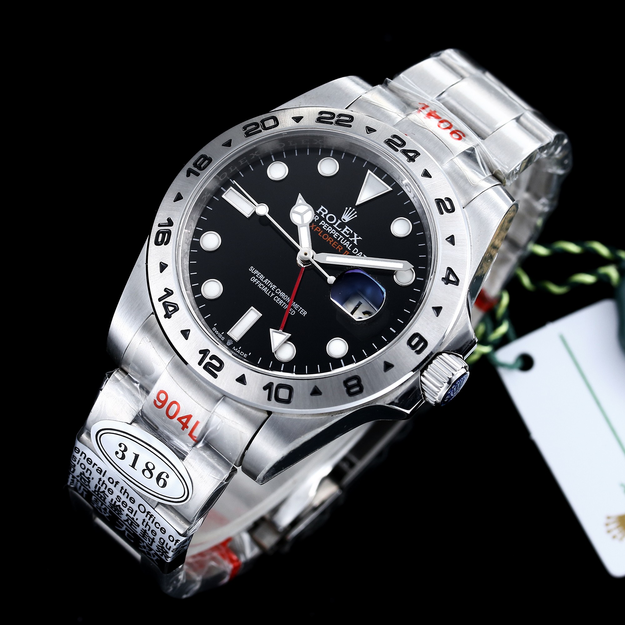 ROLEX A貨 男款 Explorer II 黑面紅針GMT機械腕錶 運動款