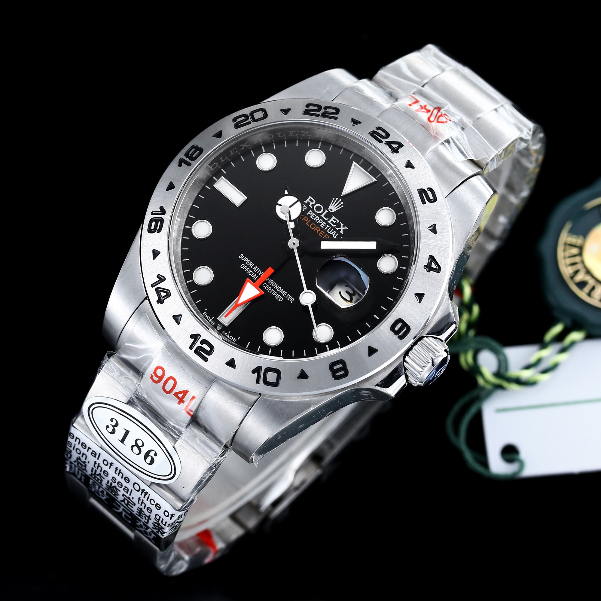 ROLEX A貨 男款 Explorer II 黑面紅針GMT機械腕錶 運動款