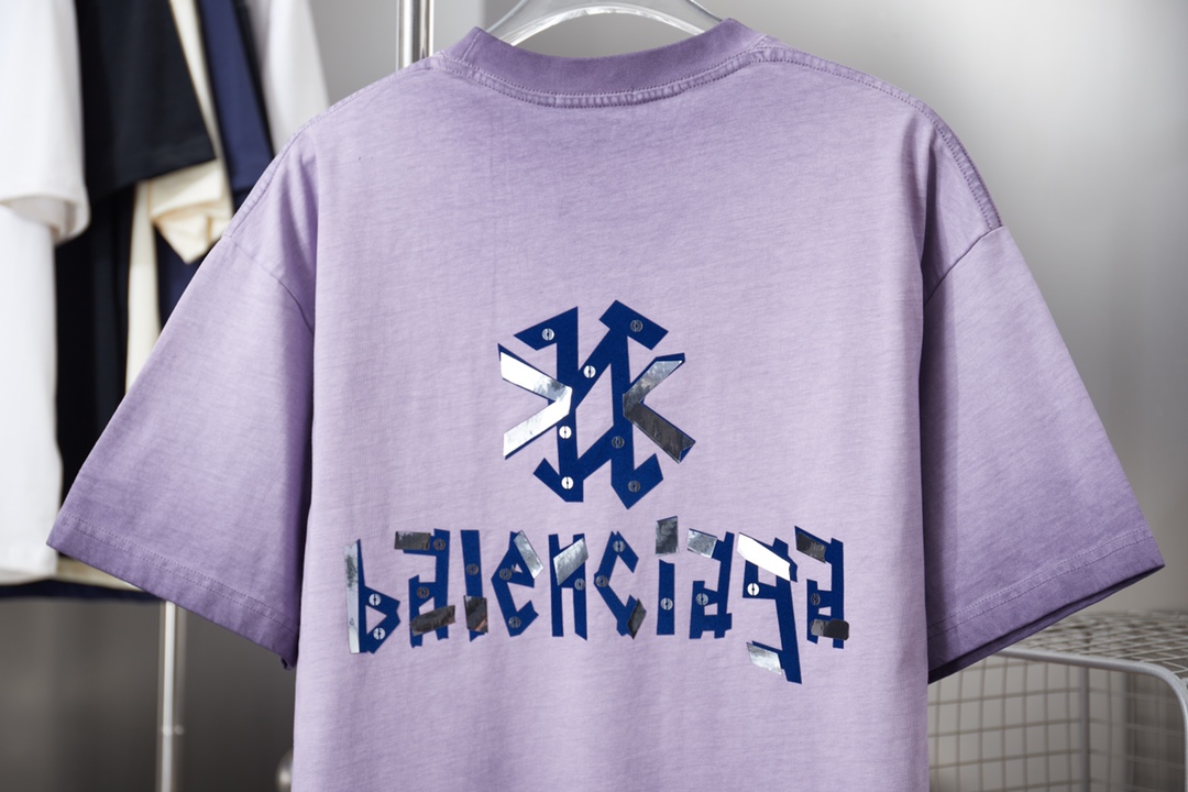 Balenciaga A貨 拼接字母短袖T恤 潮流印花設計寬鬆上衣 紫色| 9 Balenciaga A貨 拼接字母短袖T恤 潮流印花設計寬鬆上衣 紫色