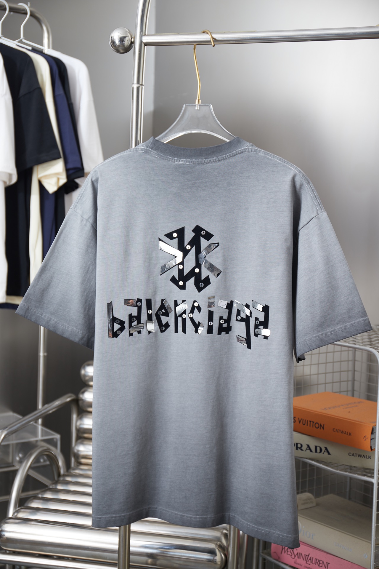 Balenciaga 高仿 拼接字母短袖T恤 潮流設計寬鬆上衣 灰色| 14 Balenciaga 高仿 拼接字母短袖T恤 潮流設計寬鬆上衣 灰色