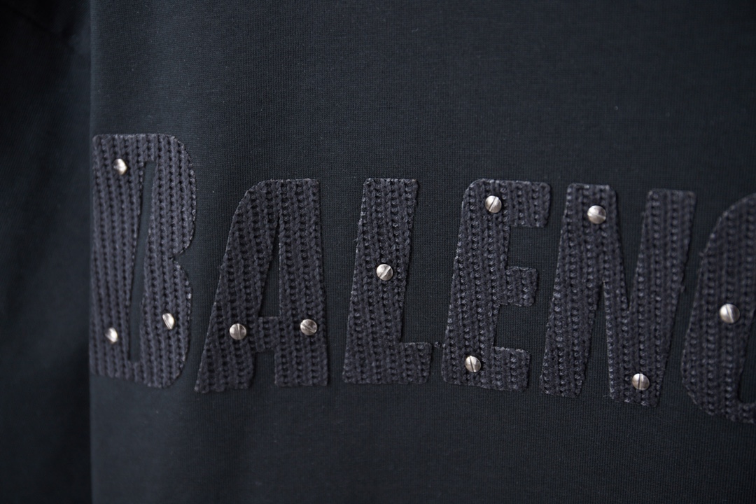 Balenciaga 高仿BB立體鉚釘刺繡短袖T恤 寬鬆版男女同款潮流百搭黑色| 9 Balenciaga 高仿BB立體鉚釘刺繡短袖T恤 寬鬆版男女同款潮流百搭黑色