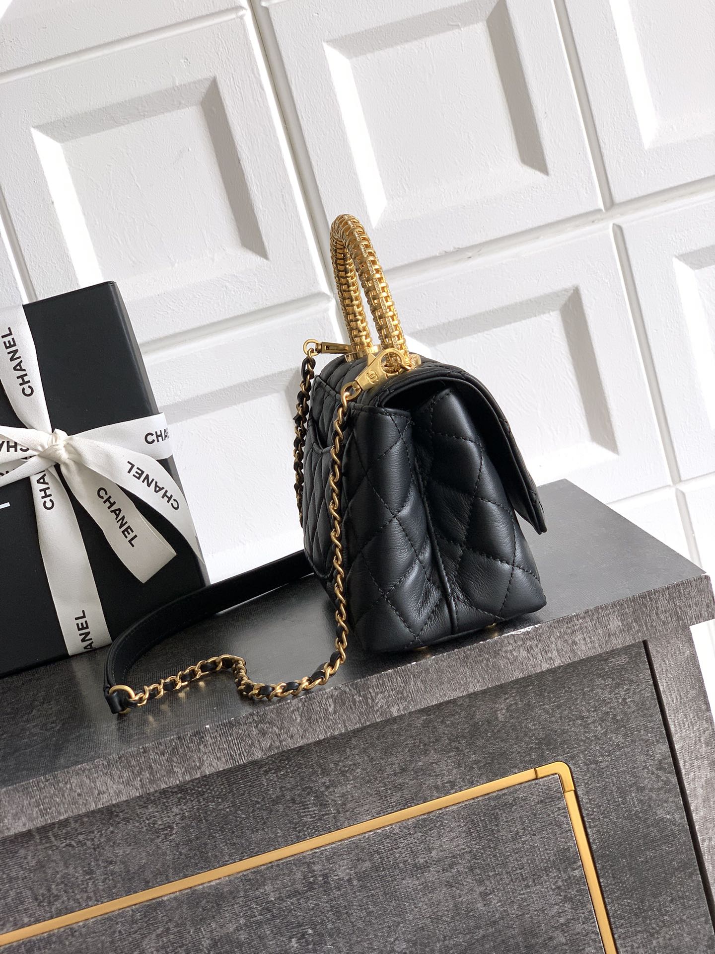Chanel 原單 女款 Coco Handle 小號菱格鏈條包 黑色 經典通勤款| 14 Chanel 原單 女款 Coco Handle 小號菱格鏈條包 黑色 經典通勤款