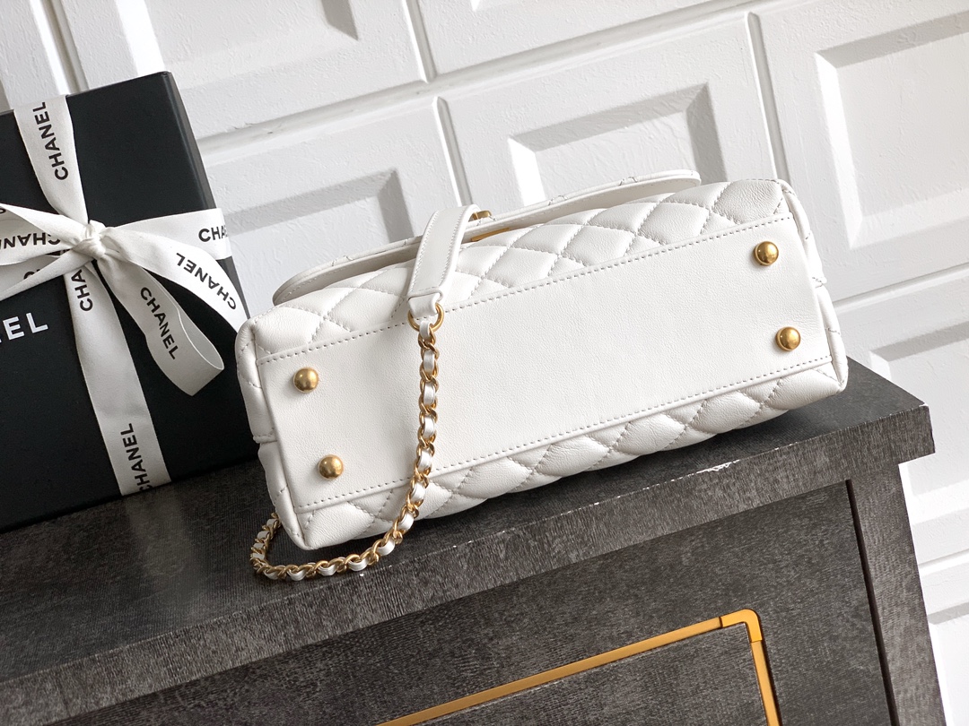 Chanel A貨 女款 Coco Handle 大號菱格肩背包 白色 通勤質感款| 12 Chanel A貨 女款 Coco Handle 大號菱格肩背包 白色 通勤質感款