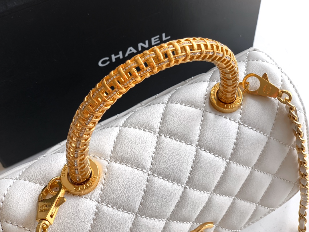 Chanel A貨 女款 Coco Handle 大號菱格肩背包 白色 通勤質感款| 9 Chanel A貨 女款 Coco Handle 大號菱格肩背包 白色 通勤質感款
