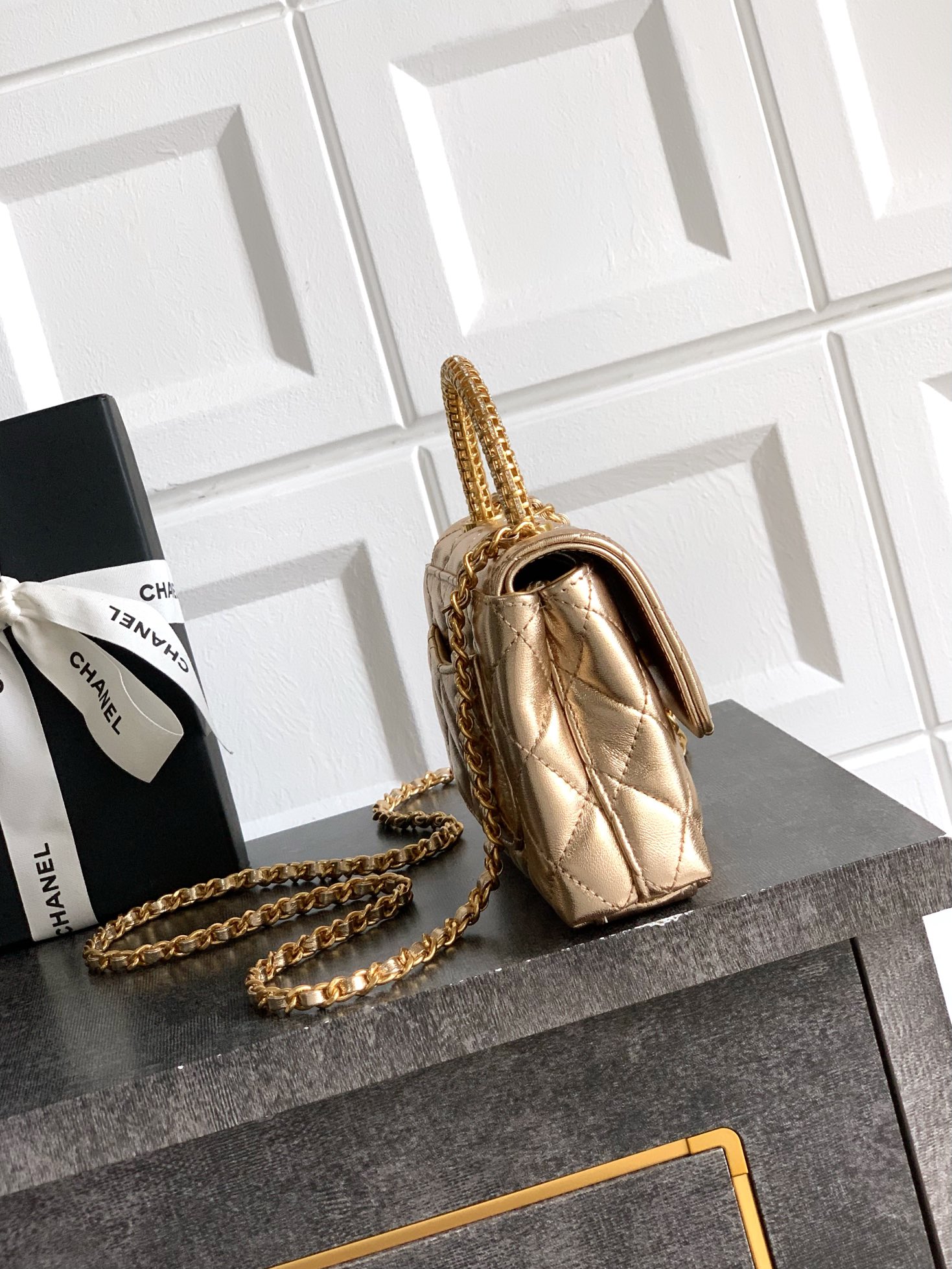 Chanel A貨 女款 Coco Handle 迷你菱格手提包 金色 時尚奢華款| 14 Chanel A貨 女款 Coco Handle 迷你菱格手提包 金色 時尚奢華款