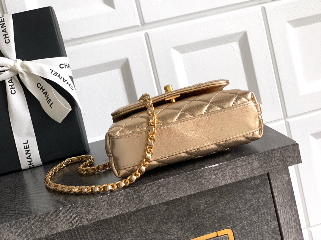 Chanel A貨 女款 Coco Handle 迷你菱格手提包 金色 時尚奢華款| 12 Chanel A貨 女款 Coco Handle 迷你菱格手提包 金色 時尚奢華款