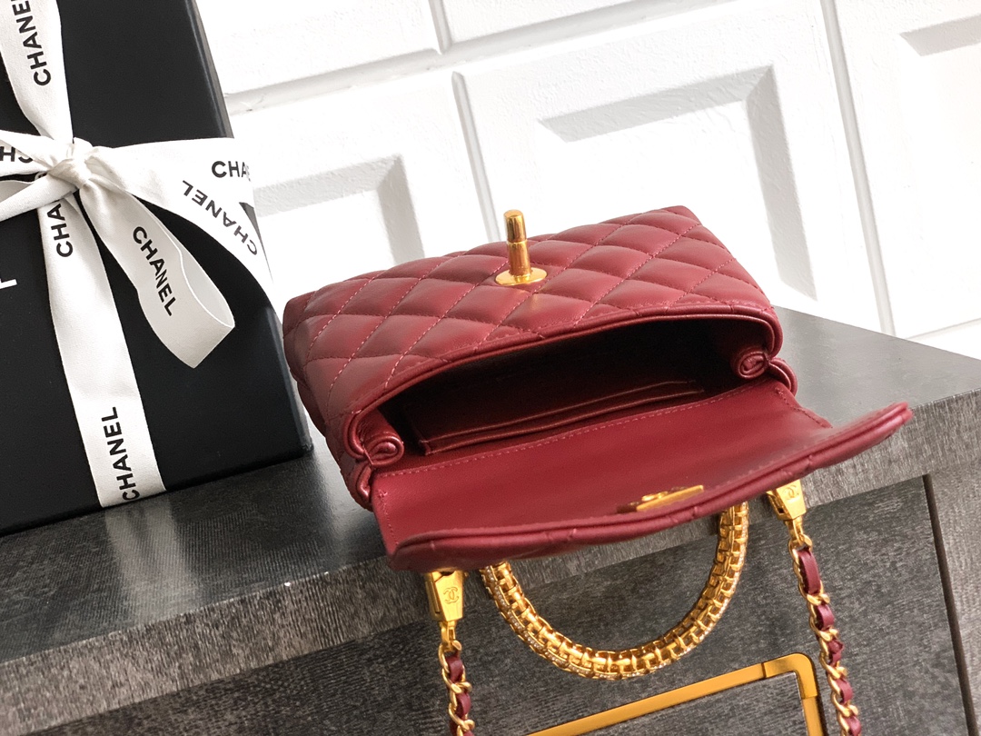 Chanel 一比一 女款 Coco Handle 迷你菱格手提包 紅色 小香風款| 8 Chanel 一比一 女款 Coco Handle 迷你菱格手提包 紅色 小香風款