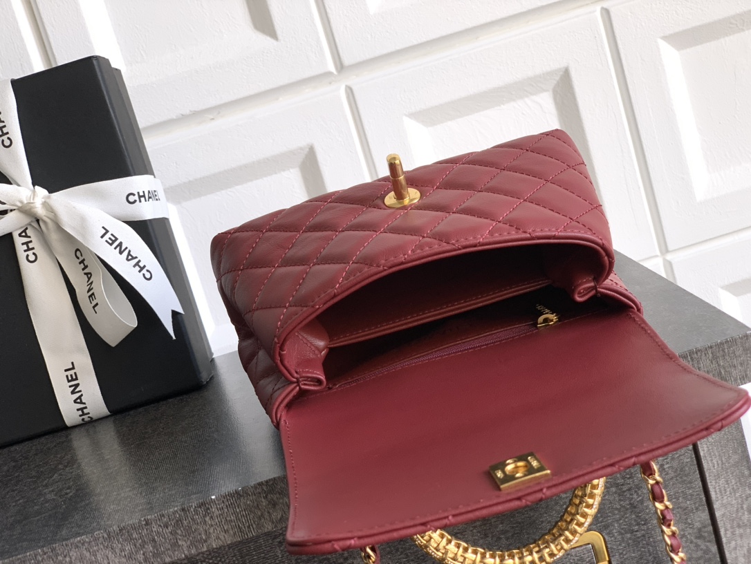 Chanel 原單 女款 Coco Handle 小號菱格手提包 紅色 氣質百搭款| 8 Chanel 原單 女款 Coco Handle 小號菱格手提包 紅色 氣質百搭款