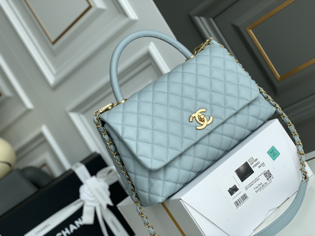 Chanel A貨 女款 Coco Handle 大號菱格肩背包 天藍色 清新通勤款| 14 Chanel A貨 女款 Coco Handle 大號菱格肩背包 天藍色 清新通勤款