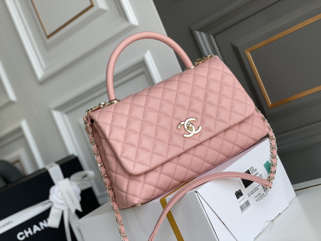 CHANEL 一比一 Coco Handle 手提包 大號 粉色菱格紋鏈條翻蓋包| 14 CHANEL 一比一 Coco Handle 手提包 大號 粉色菱格紋鏈條翻蓋包