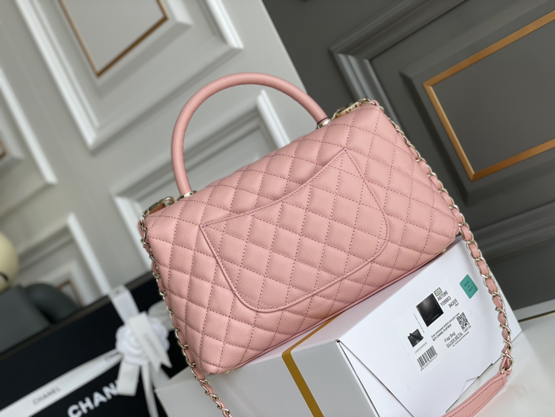 CHANEL 一比一 Coco Handle 手提包 大號 粉色菱格紋鏈條翻蓋包| 13 CHANEL 一比一 Coco Handle 手提包 大號 粉色菱格紋鏈條翻蓋包