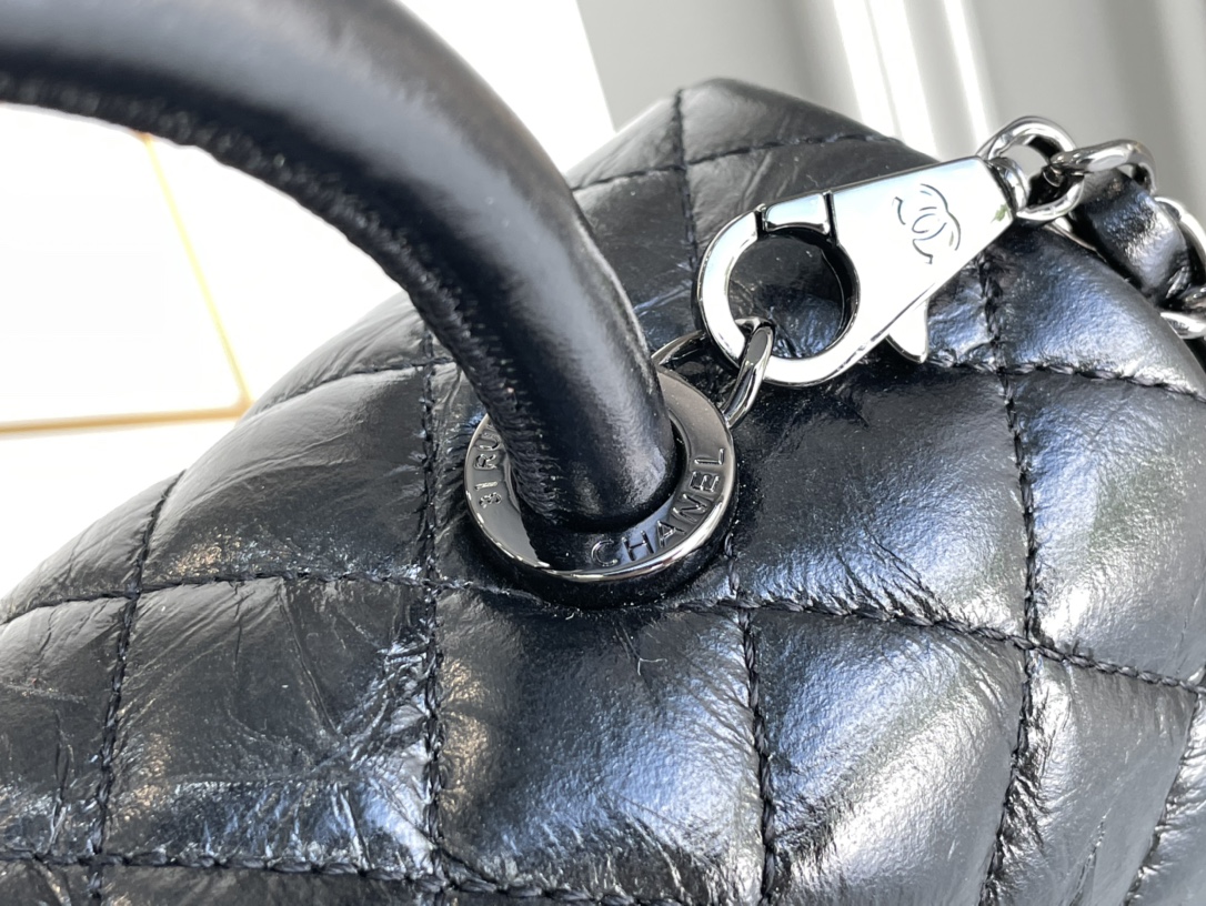 CHANEL 原單 Coco Handle 手提包 黑色漆皮 大號菱格紋鏈條包| 10 CHANEL 原單 Coco Handle 手提包 黑色漆皮 大號菱格紋鏈條包