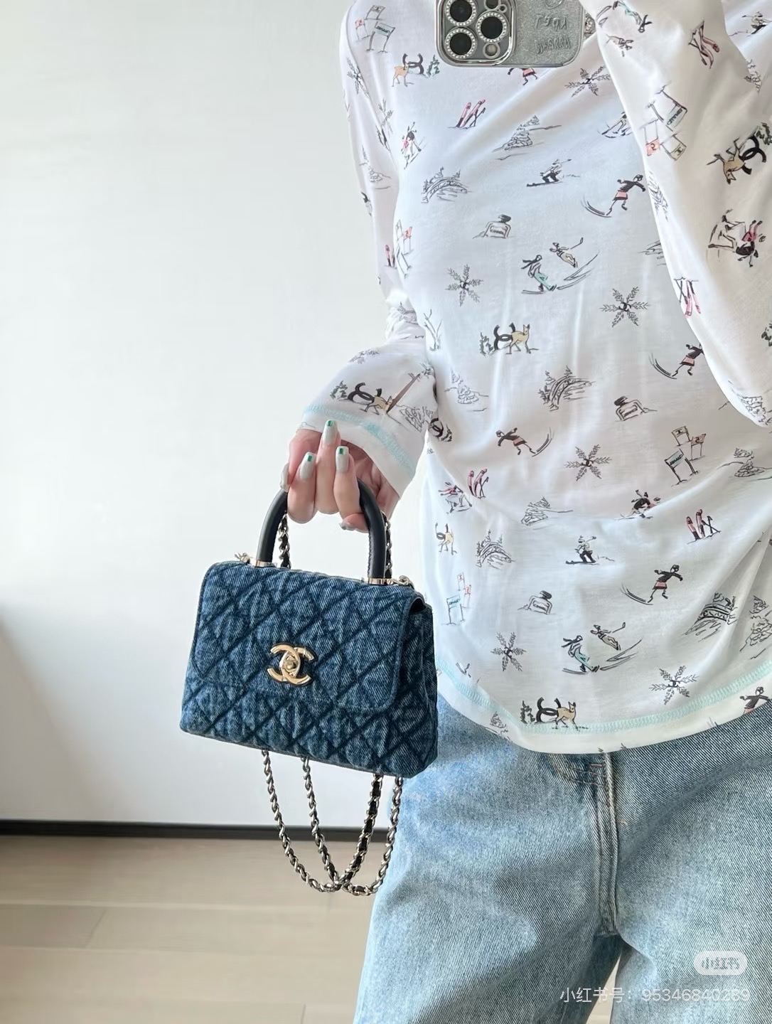 CHANEL 高仿 Coco Handle 迷你手提包 牛仔藍丹寧菱格紋鏈條包| 12 CHANEL 高仿 Coco Handle 迷你手提包 牛仔藍丹寧菱格紋鏈條包