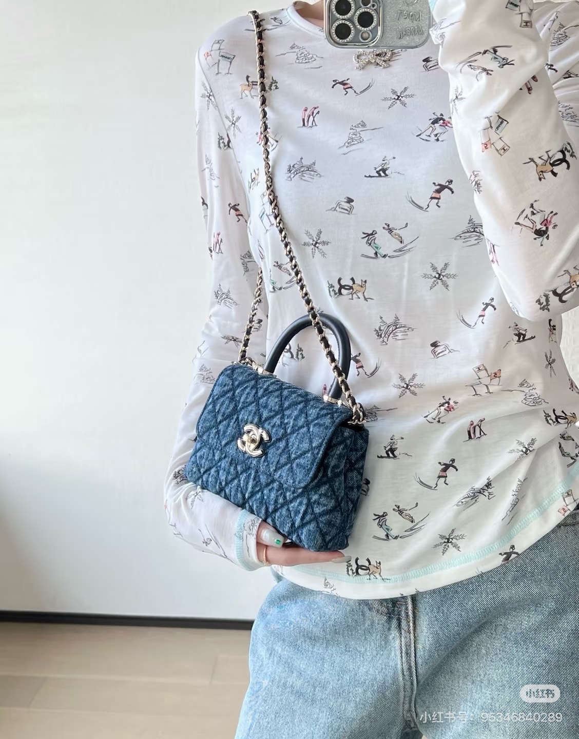 CHANEL 高仿 Coco Handle 迷你手提包 牛仔藍丹寧菱格紋鏈條包| 11 CHANEL 高仿 Coco Handle 迷你手提包 牛仔藍丹寧菱格紋鏈條包