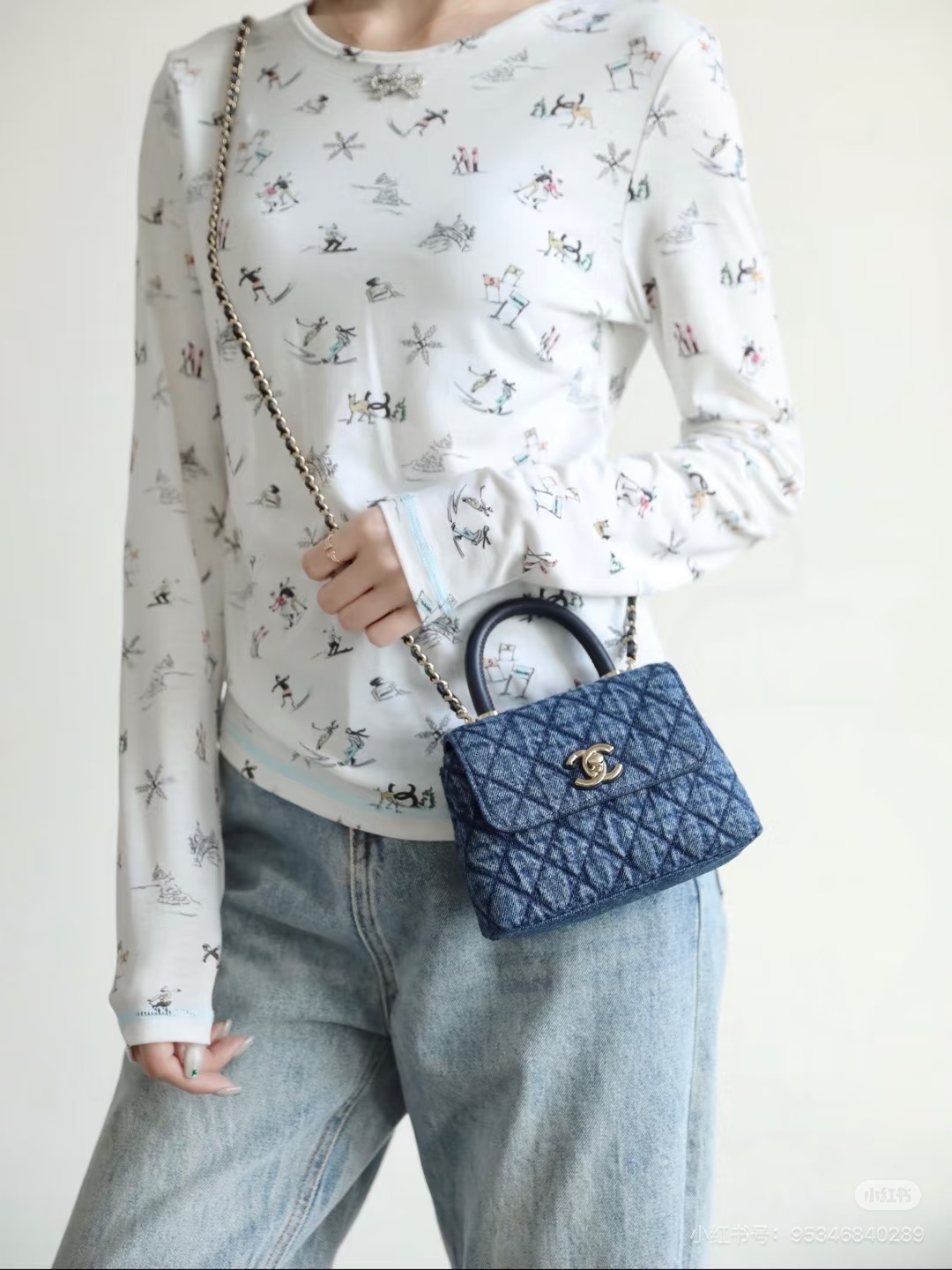 CHANEL 高仿 Coco Handle 迷你手提包 牛仔藍丹寧菱格紋鏈條包| 9 CHANEL 高仿 Coco Handle 迷你手提包 牛仔藍丹寧菱格紋鏈條包