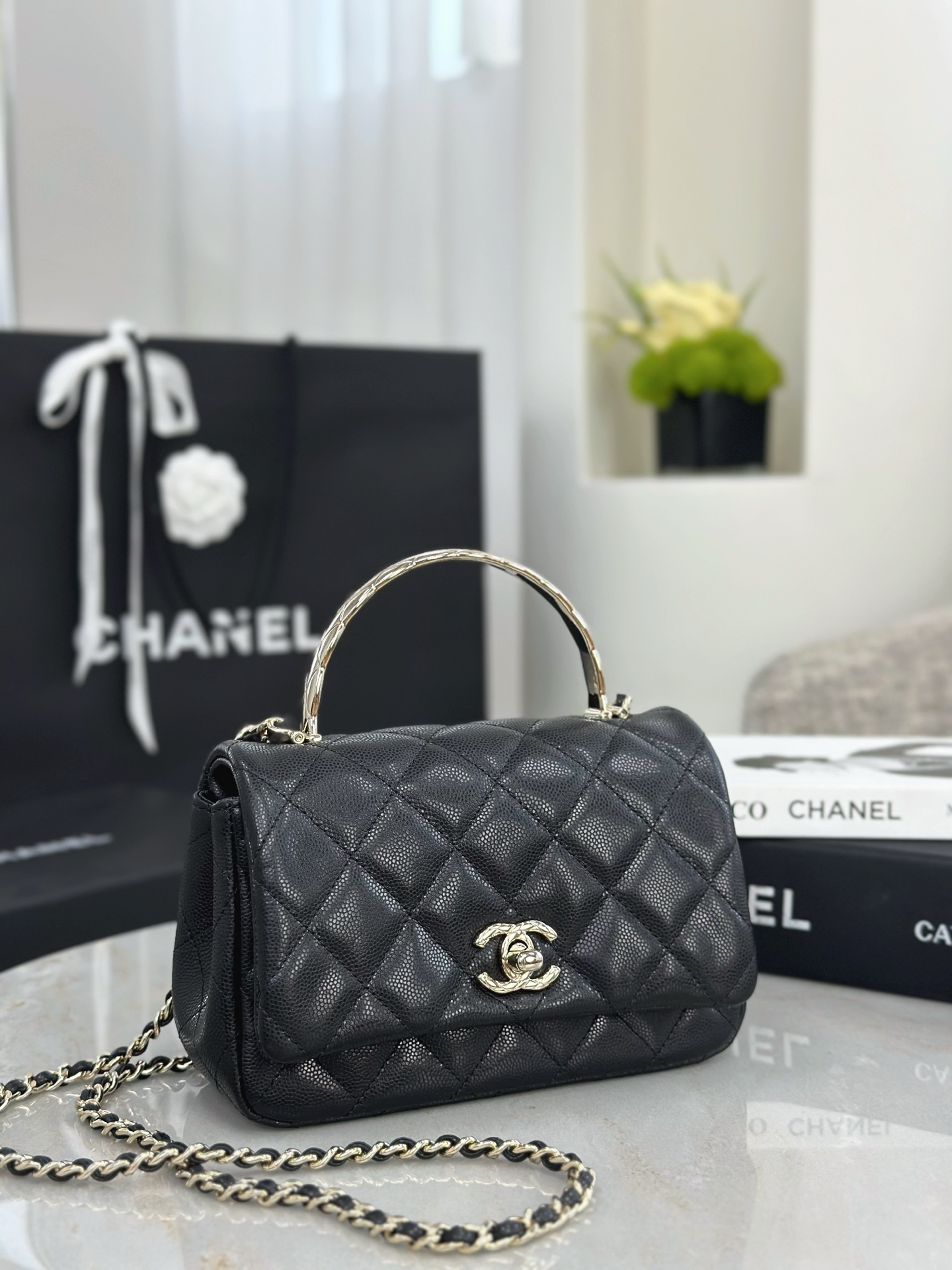 CHANEL A貨 Coco Handle 迷你手提包 黑色荔枝紋菱格紋鏈條包| 14 CHANEL A貨 Coco Handle 迷你手提包 黑色荔枝紋菱格紋鏈條包